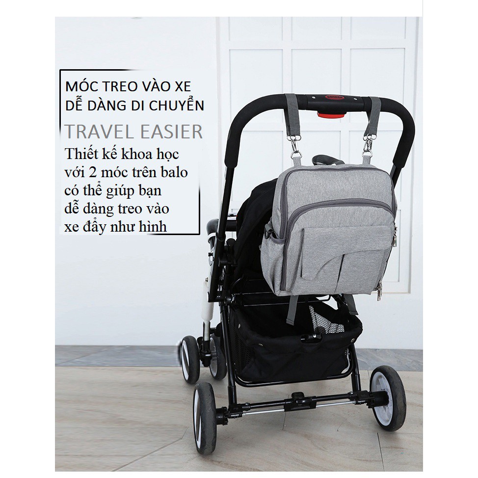 Balo Bỉm Sữa Có Đai Giữ Em Bé Và Cổng USB