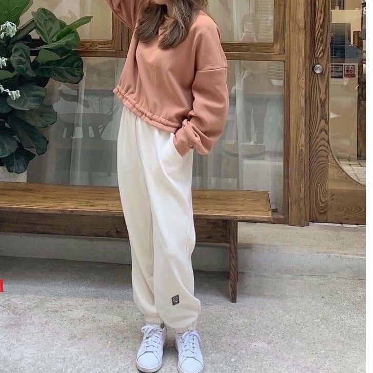Quần Boom Tăm Logo Icon Bò PEONYB Nữ  Jogger thun nỉ mỏng, sweater bo ống năng động cá tính Ulzzang T268