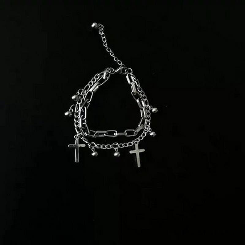 Vòng tay 3 hàng xích hạt tròn thánh giá lắc tay nam nữ unisex thời trang cá tính Hàn Quốc