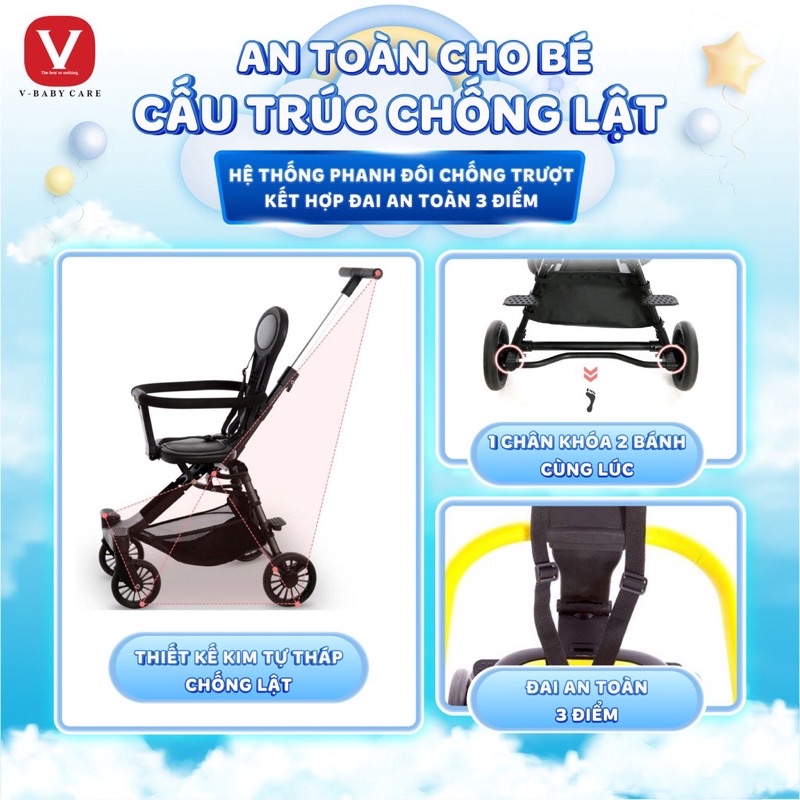 Xe Đẩy Gấp Gọn V-Baby Q2 Gấp Siêu Gọn, Tiện Mang Du Lịch
