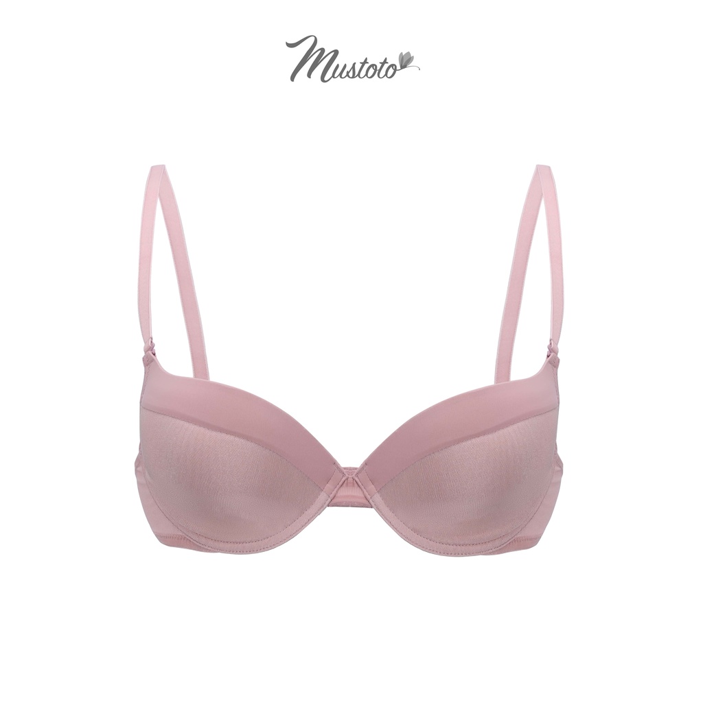 Bộ Đồ Lót Nữ Trơn Phối Lưới Có Gọng Mút Mỏng Thoải Mái Màu Hồng Đất (Mustoto MA43 MQ45)