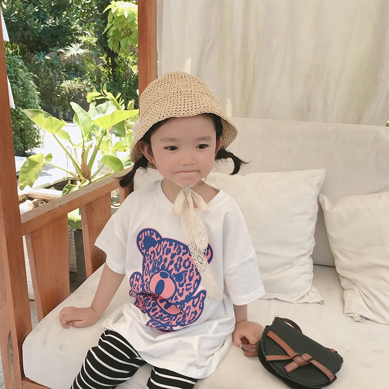 Đầm thun tay ngắn in họa tiết đáng yêu cho bé gái