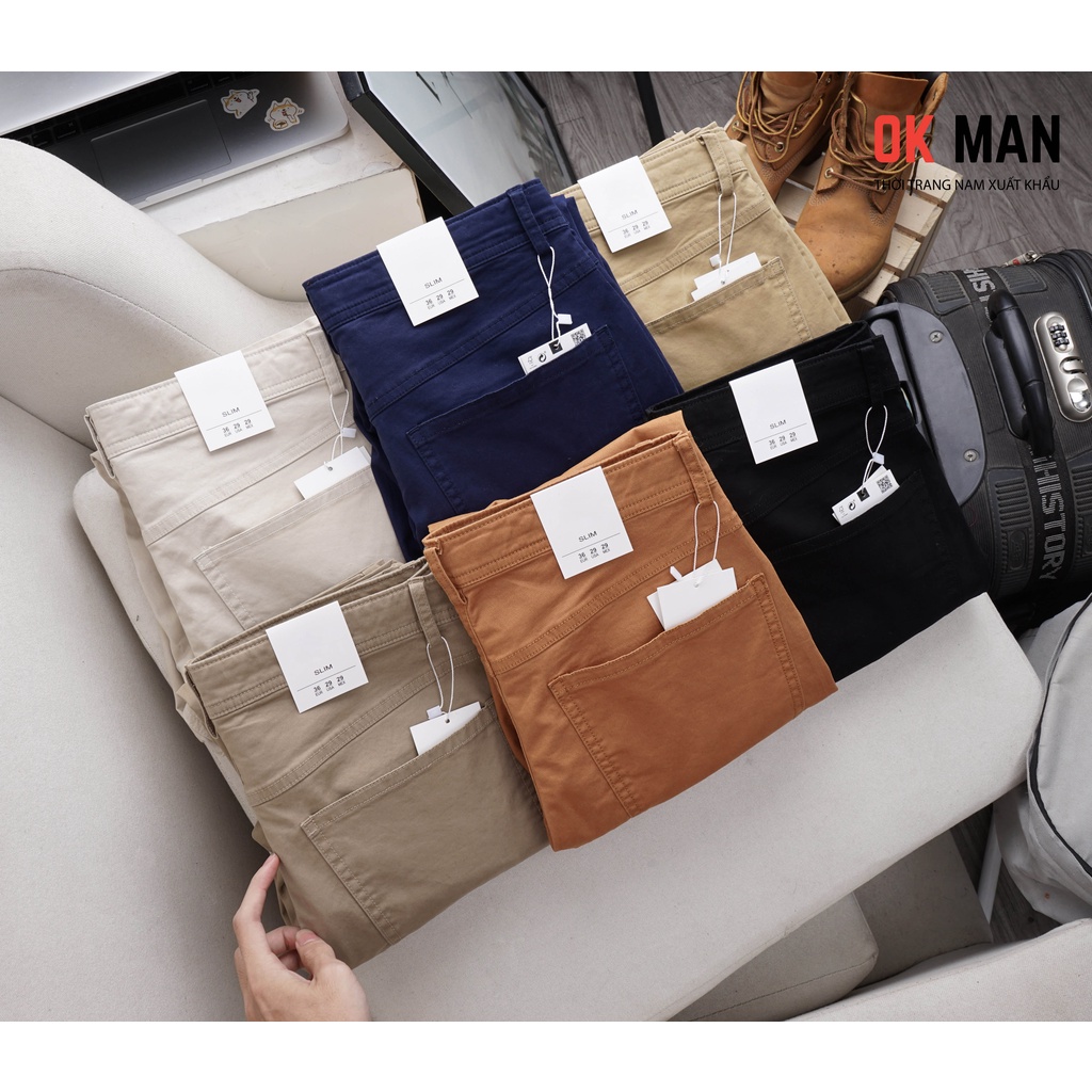 Quần kaki nam giả jean form slimfit cao cấp 3 màu co giãn thoải mái OkMan