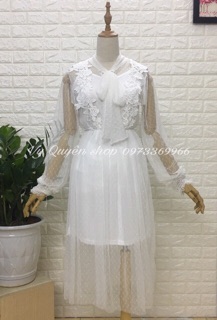 Váy ren đáp hoa buộc nơ cổ  [ BUÔN SỈ TỪ 2SP]