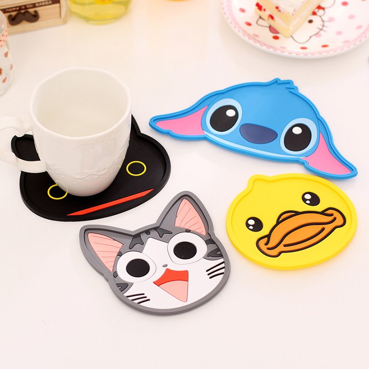 Miếng đế lót cốc ly ấm trà silicon hoạt hình thú anime Nhật Bản chống trơn trượt