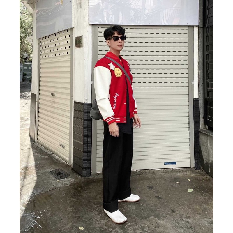 Áo Khoác Dạ Đỏ Phối Da - Varsity Jacket | BigBuy360 - bigbuy360.vn
