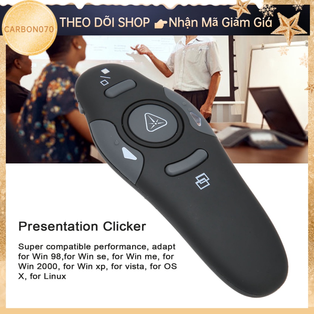Hàng Sẵn Bút trình chiếu bằng laser cắm vào USB ko dây dành cho PPT, bút chỉ hướng RF Tay cầm 2.4Ghz không dây với Bộ thu cho Lớp họp Phát biểu【Carbon070】