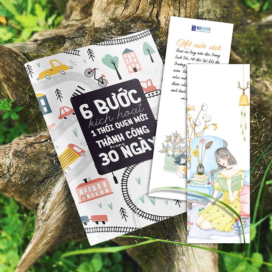 Sổ tay 6 bước kích hoạt thói quen thành công trong 30 ngày và Bookmark siêu dễ thương đánh dấu trang sách