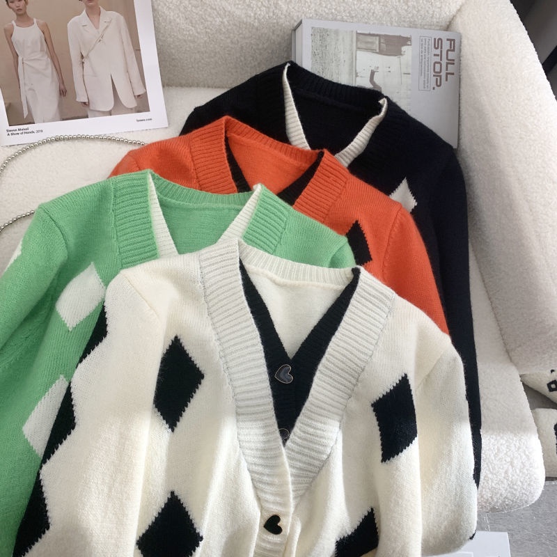 Áo Khoác cardigan Dệt Kim Cổ V Giả Hai Lớp Thời Trang Thu Đông Cho Nữ