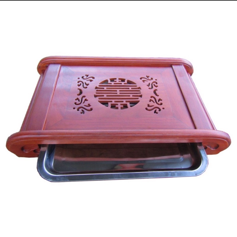 Khay trà cuốn thư gỗ hương, kèm khay đựng nước inox