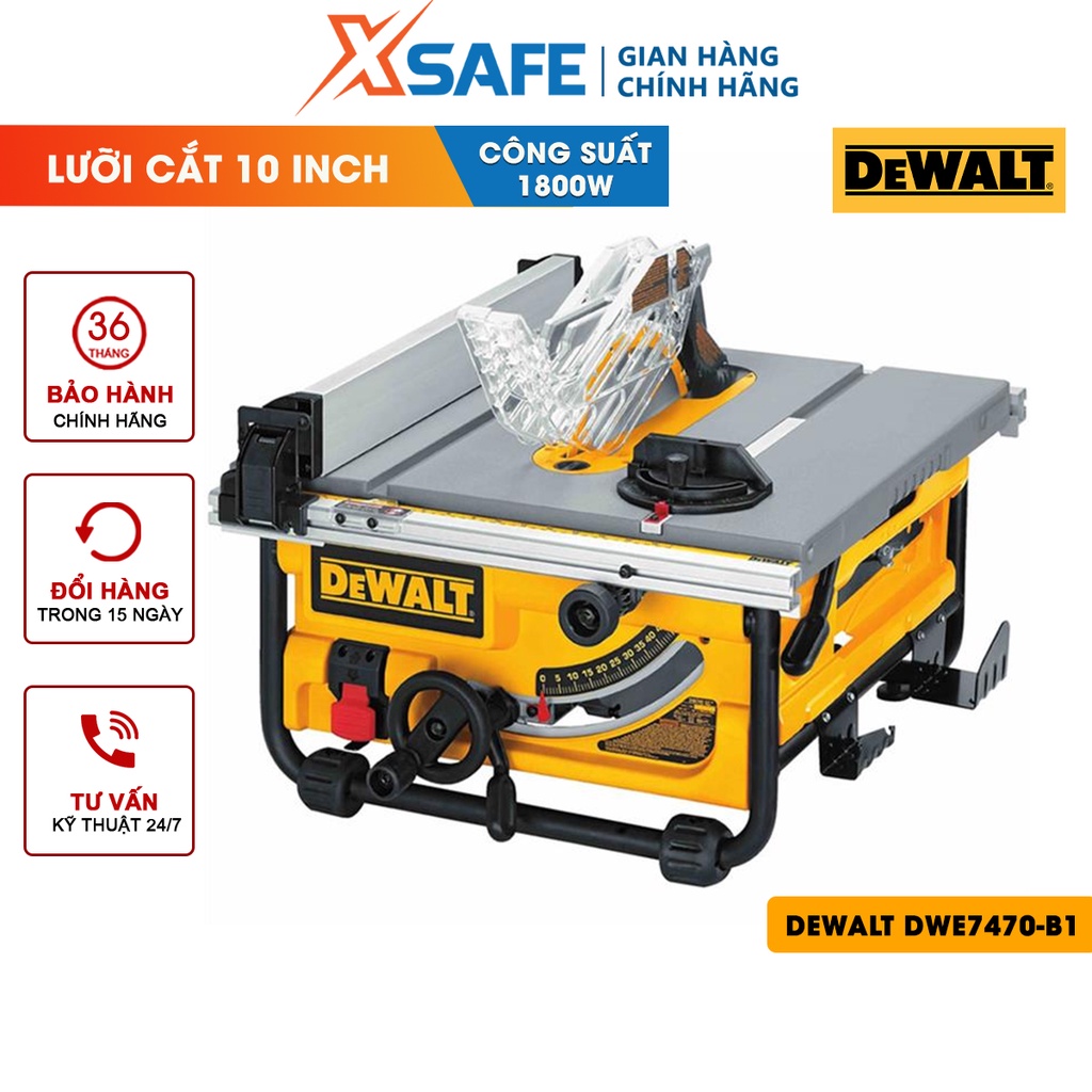 Máy cưa DEWALT DWE7470-B1 1800W góc cắt điều chỉnh linh hoạt có chỉnh góc nghiêng 90 độ, cắt sâu 76.2mm