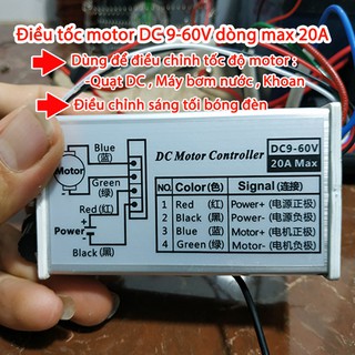 Bộ điều chỉnh tốc độ DC Dimmer 9 - 60V dòng 20A - Dimmer 20A