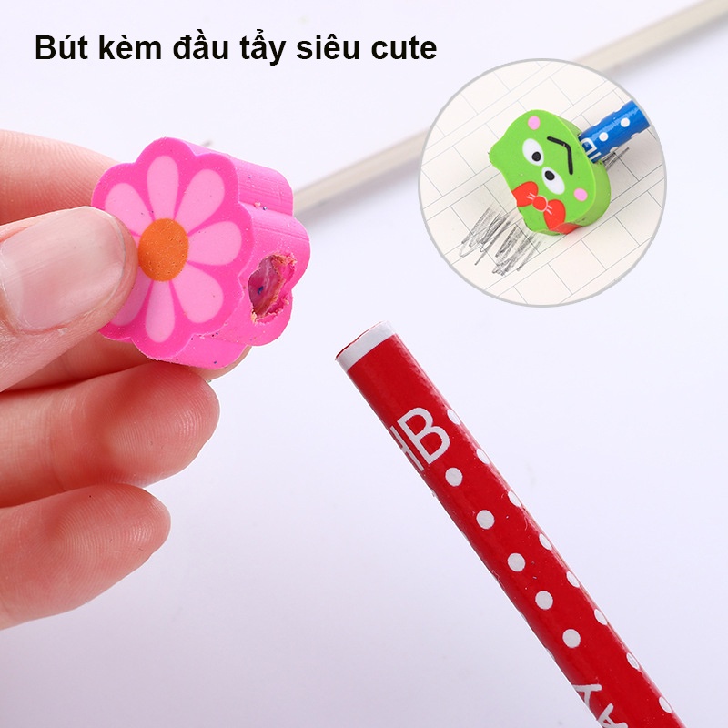 Bút Chì Gỗ HB Kèm Gôm Tẩy Cute (Giao Ngẫu Nhiên) - Minh An Saigon