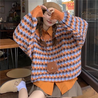 Suit women solid color blouse + knitted sweater