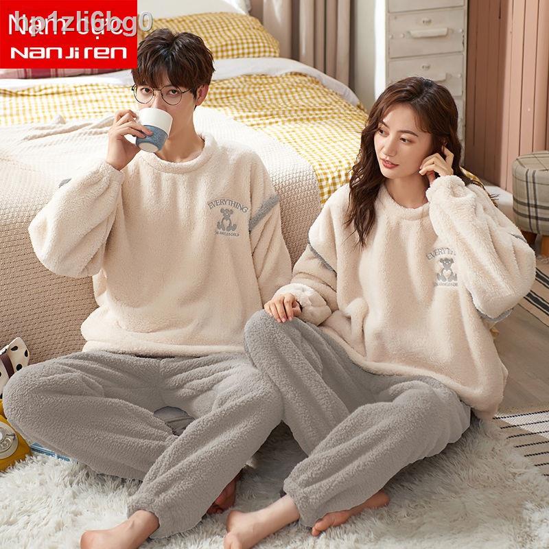✜☂Bộ đồ ngủ cặp đôi Nam Cực mùa thu và đông nhung san hô dày dặn cộng với vải nỉ của phụ nữ có thể được mặc bên