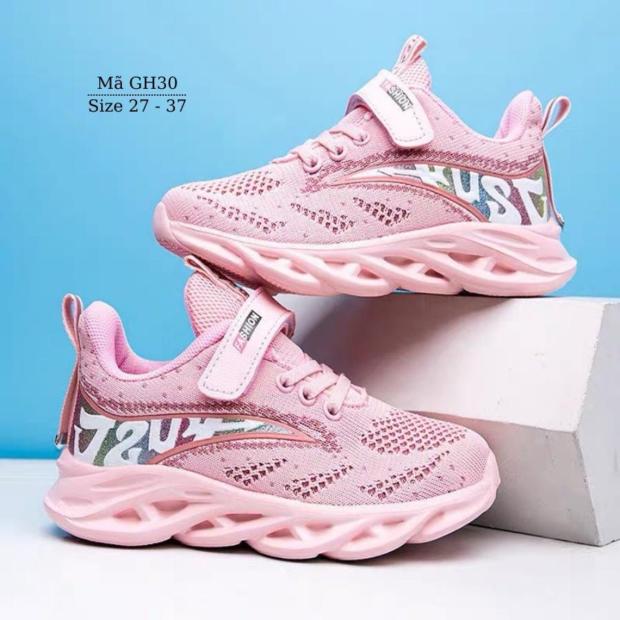 Giày thể thao bé gái 3 - 12 tuổi màu hồng đẹp thời trang đi học chạy bộ siêu nhẹ êm chân phong cách Hàn Quốc GH30