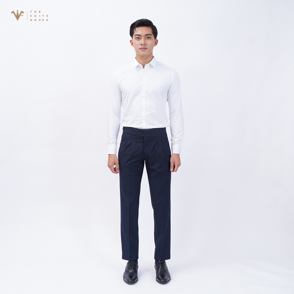 Quần tây nam sidetab xanh navy cạp cao xếp li thời trang The Suits House