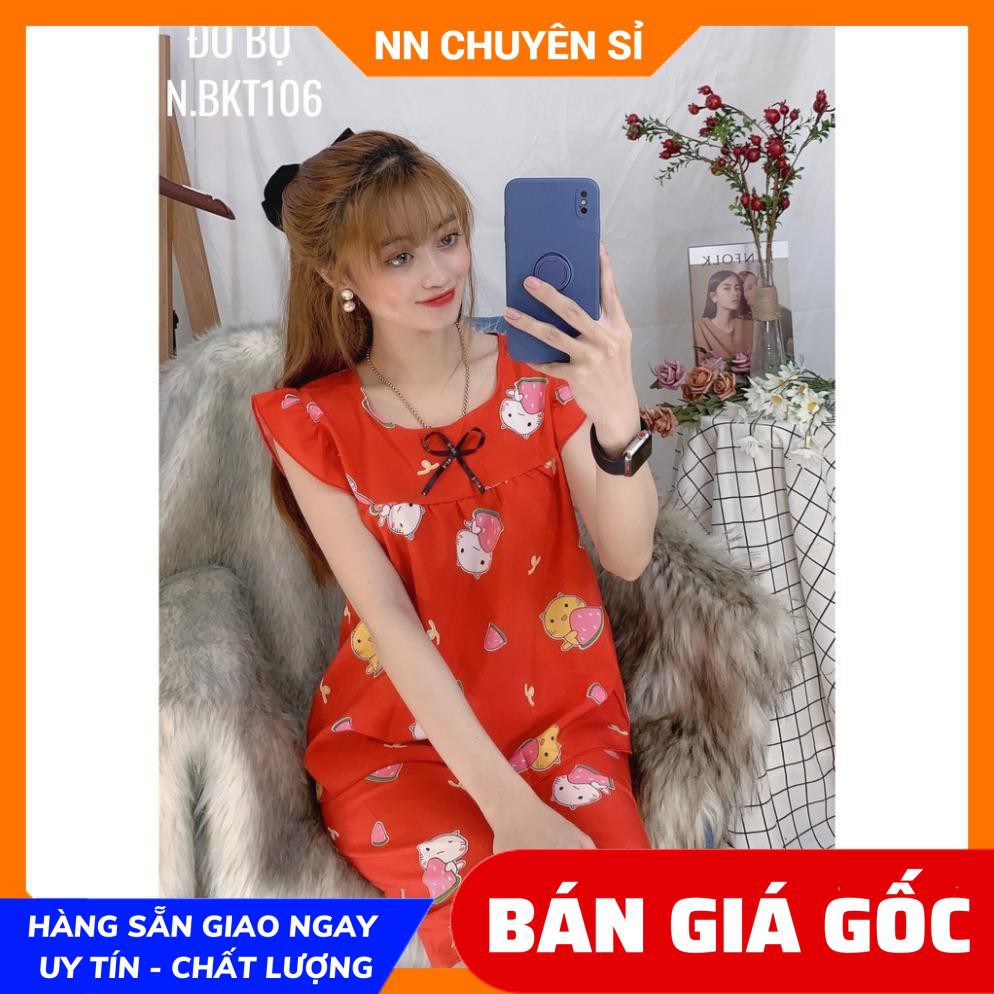 Đồ bộ nữ mặc nhà chất thun mềm mịn mát quần dài phối sọc in hoạt hình dễ thương TP102