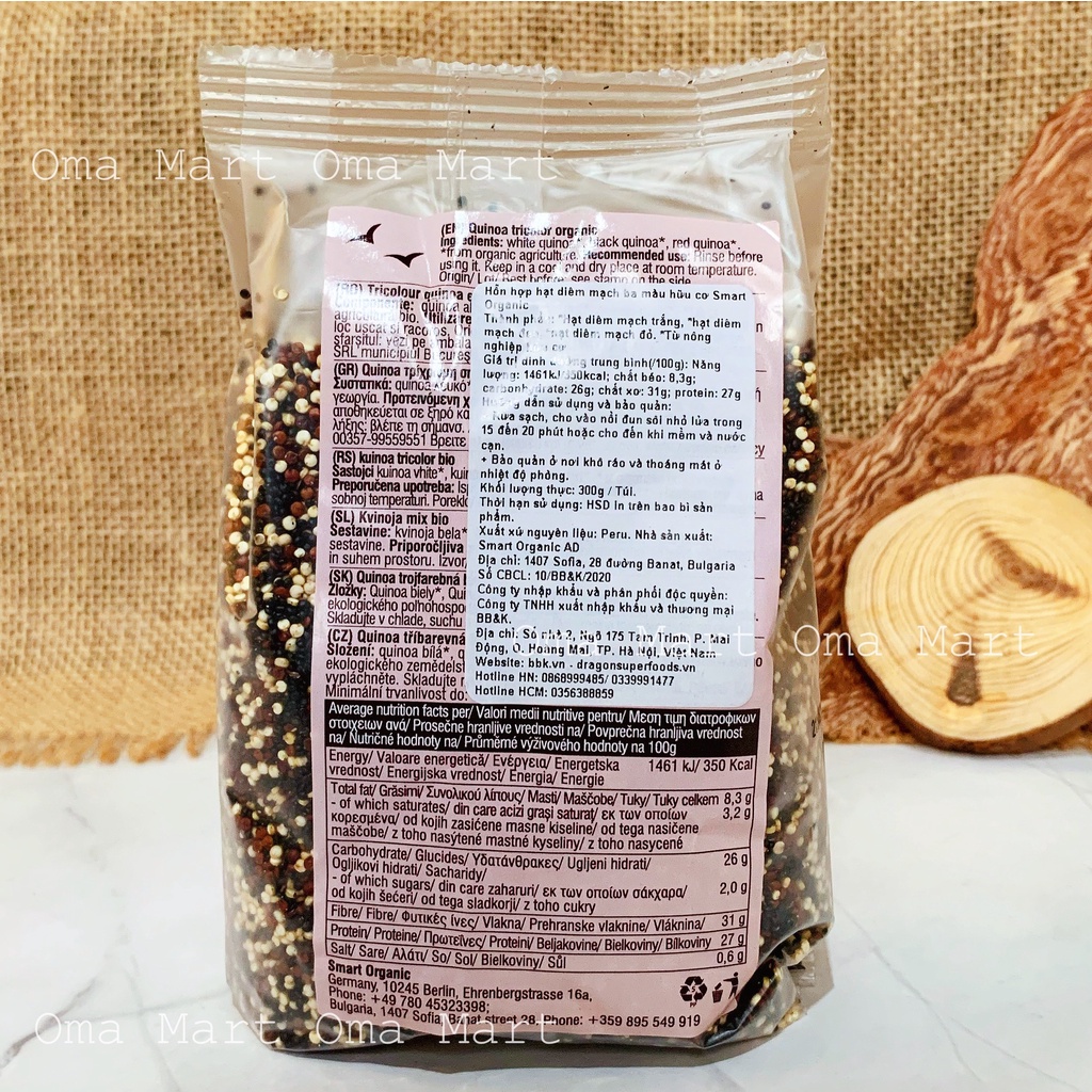 Diêm mạch (quinoa) 3 màu hữu cơ Smart Organic 300g