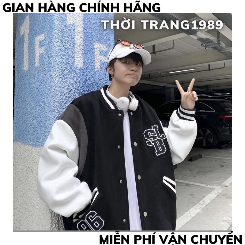 Áo Khoác Bomber Jacket Dù   Form Rộng Phối Chữ Nam Nữ Ullzang Unisex ,áo khoác hàn quóc THỜI TRANG 1989