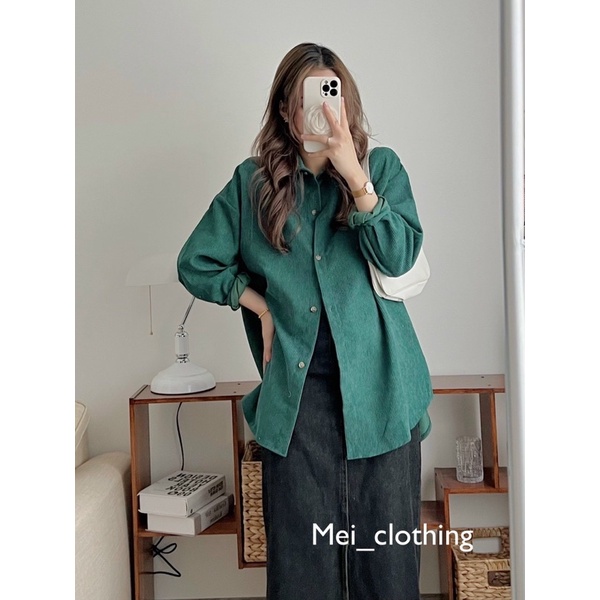 Áo Khoác Nhung dài tay tông màu Vintage, sơmi nhung tăm