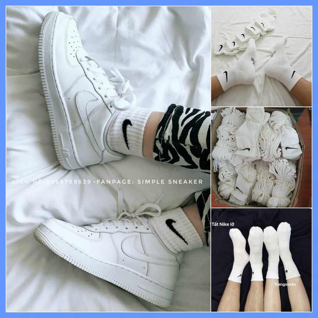 Tất Vớ Nike Trắng Đen Thể Thao Cổ Cao Nam Nữ Vải Dệt Kim, Dễ Phối Với Các Loại Giày Thể Thao