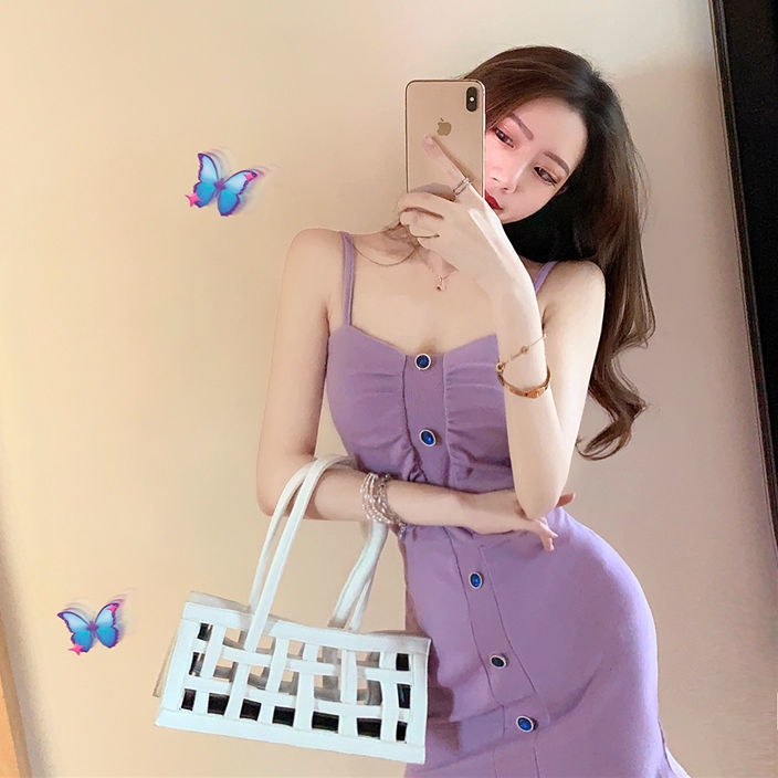 Đầm Dệt Kim Hai Dây Cổ Chữ V Quyến Rũ Thời Trang Mùa Hè Cho Nữ