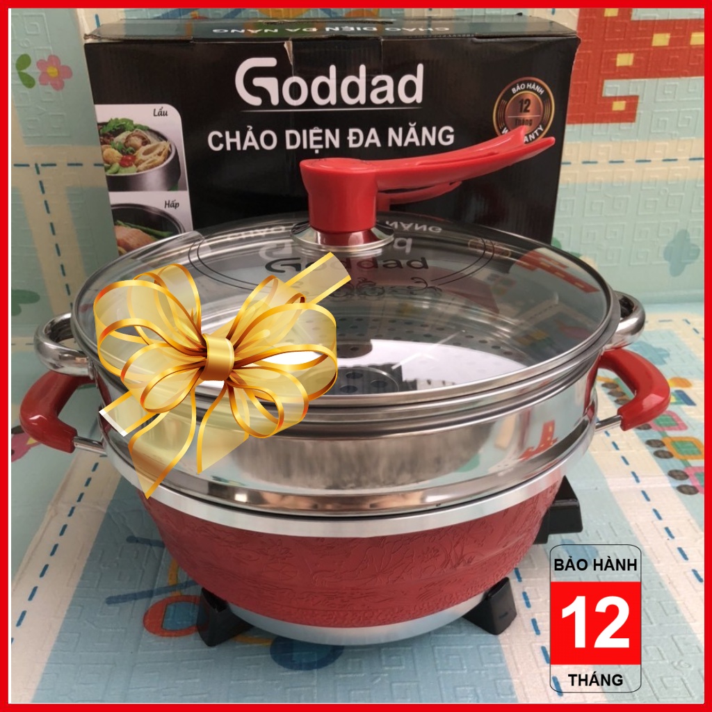 Nổi Lẩu Điện Đa Năng Goddad, Công Nghệ Đức, Kèm Vỉ Hấp Cách Thuỷ và Xửng Hấp Siêu to và chắc chắn, Bảo Hành 12 Tháng
