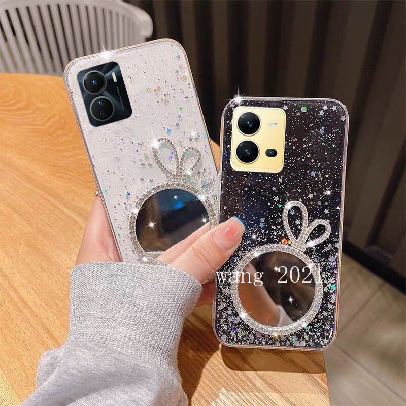Ốp Điện Thoại Mềm Có Gương Trang Điểm Hình Vương Miện Thời Trang 2022 Cho VIVO V25 5G V25e Y16 Y35 2022 Y22 Y22S