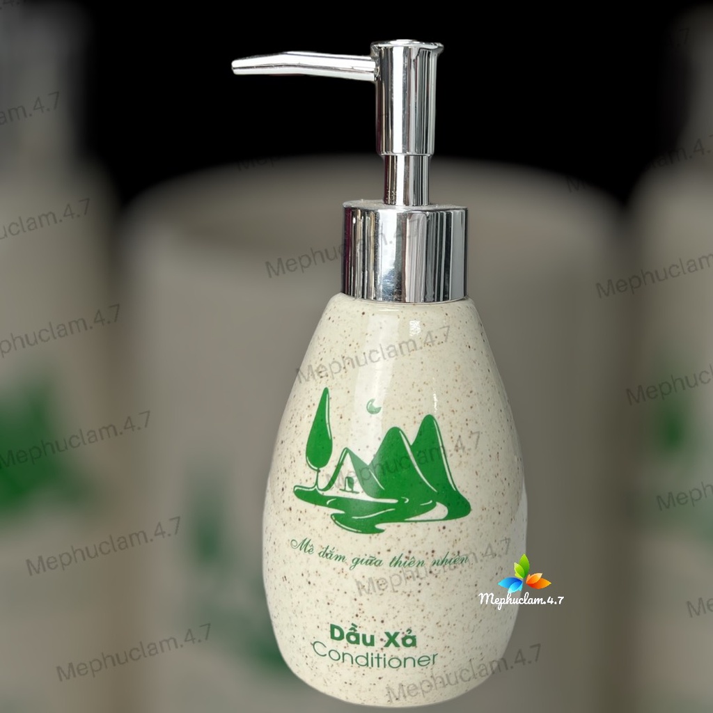Bình gốm sứ xoài tròn núi xanh đựng dầu gội,sữa tắm,nước rửa tay,cốc đánh răng cho khách sạn, resort, homestay