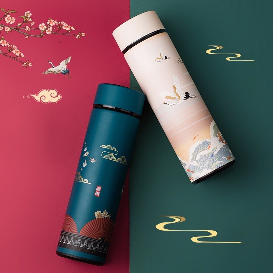 Bình giữ nhiệt thép không gỉ 304 phong cách cổ trang có nắp cảm ứng hiển thị nhiệt độ dung tích 500ml | BigBuy360 - bigbuy360.vn