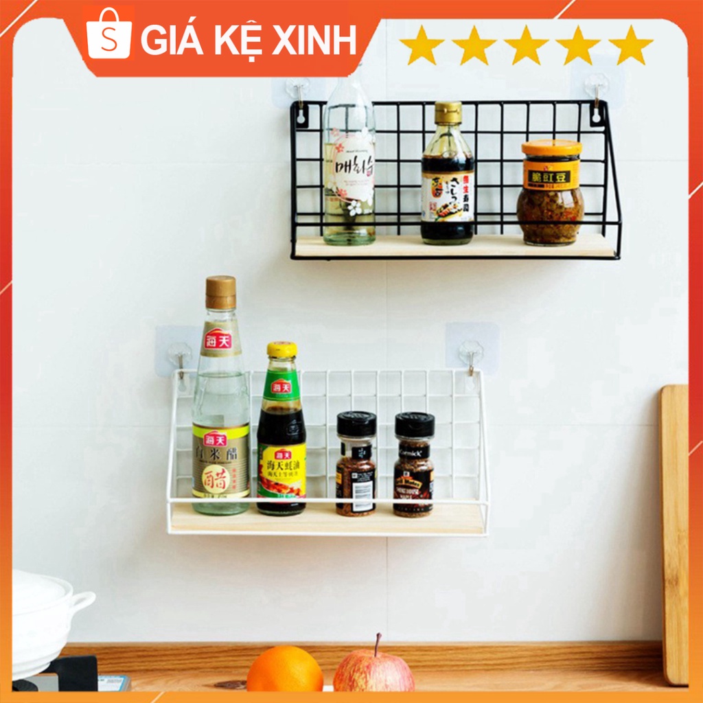 Kệ sắt đáy gỗ treo tường TopV khung lưới sơn tĩnh diện gắn tường decor trang trí nhà cửa phòng khách phòng làm việc cafe