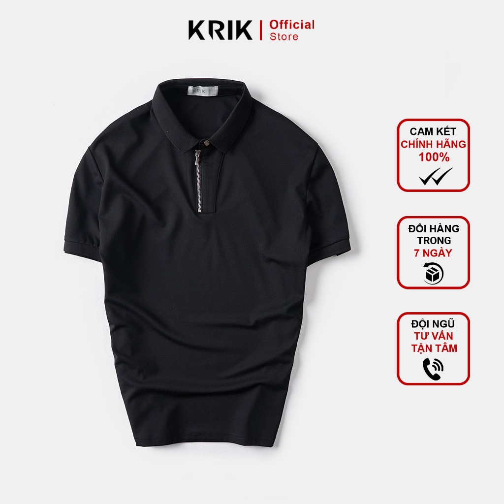Áo Polo Nam KRIK Chất Vải Cotton Mềm Mại Thấm Hút Mồ Hôi Có Khóa Zip PL0098