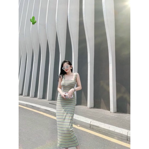 🌵🌵 Đầm body sọc Thun gân dày đẹp tôn dáng gợi cảm, kèm ảnh thật dưới sàn, Size<50kg🌵🌵 | BigBuy360 - bigbuy360.vn