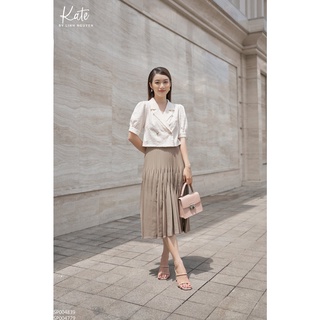 Áo croptop tằm ép trắng kem 4839 chân váy xếp ly lá nâu 4779 thời trang thiết kế KATE By Linh Nguyen #4