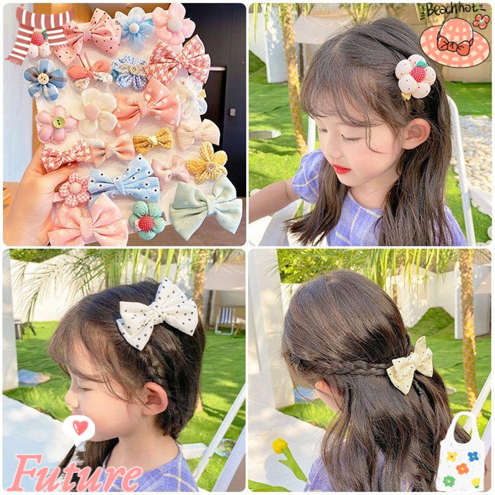 Set 8 Kẹp Tóc Nơ / Hoa Dễ Thương Cho Bé Gái