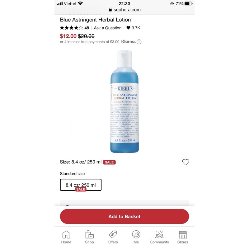 [AUTH] NƯỚC HOA HỒNG ĐẶ DÀNH CHO DA DẦU, MỤN KIEHLS BLUE ASTRINGENT | BigBuy360 - bigbuy360.vn