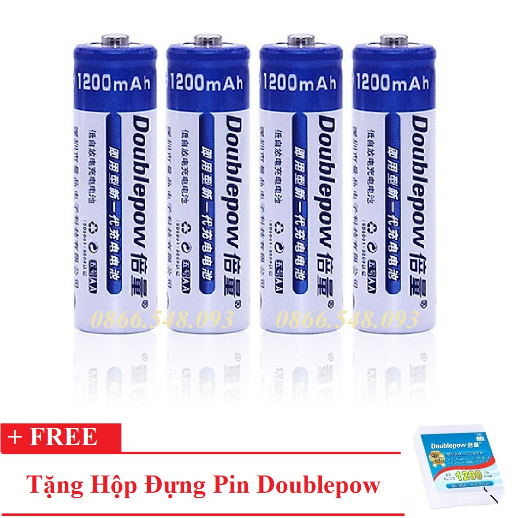 Vỉ 4 Pin Sạc AA 1200mAh Doublepow Tặng Hộp Đựng Pin