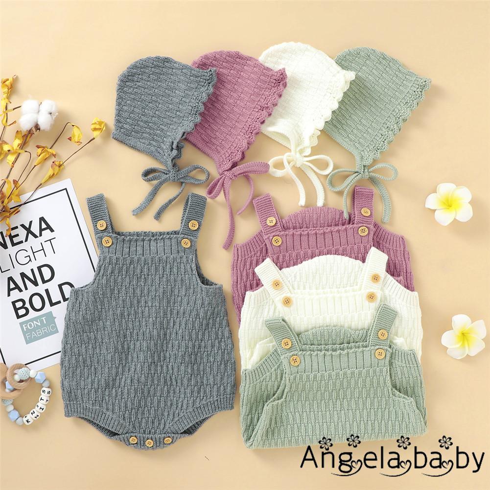 Set 2 món áo liền quần và nón vải len xinh xắn cho bé