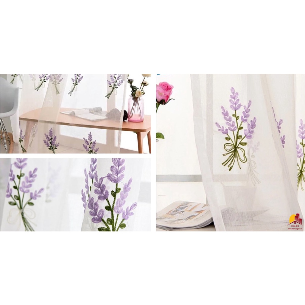 RÈM VOAN THÊU HOA LAVENDER LOẠI 1 - Kèm quà tặng