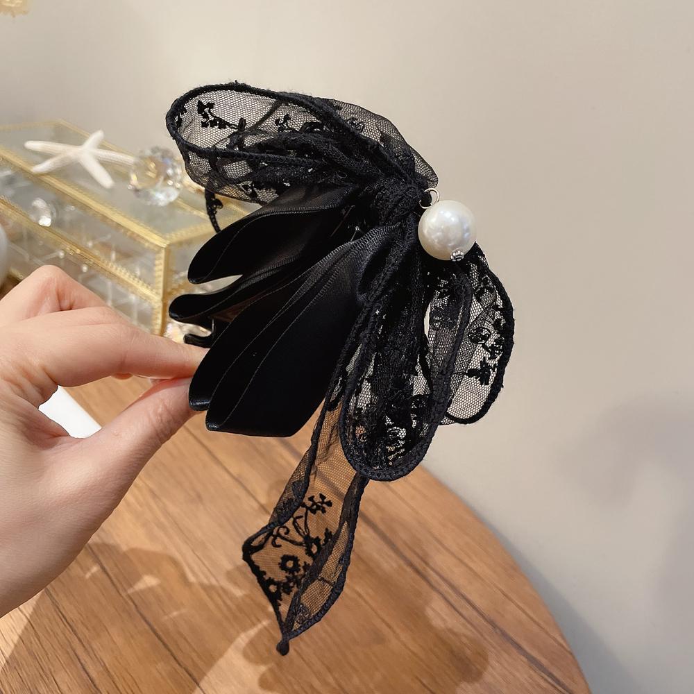 Kẹp Tóc Đuôi Ngựa Đính Ngọc Trai Màu Trơn Phong Cách Hàn Quốc Thời Trang Cho Nữ Giá Đỡ