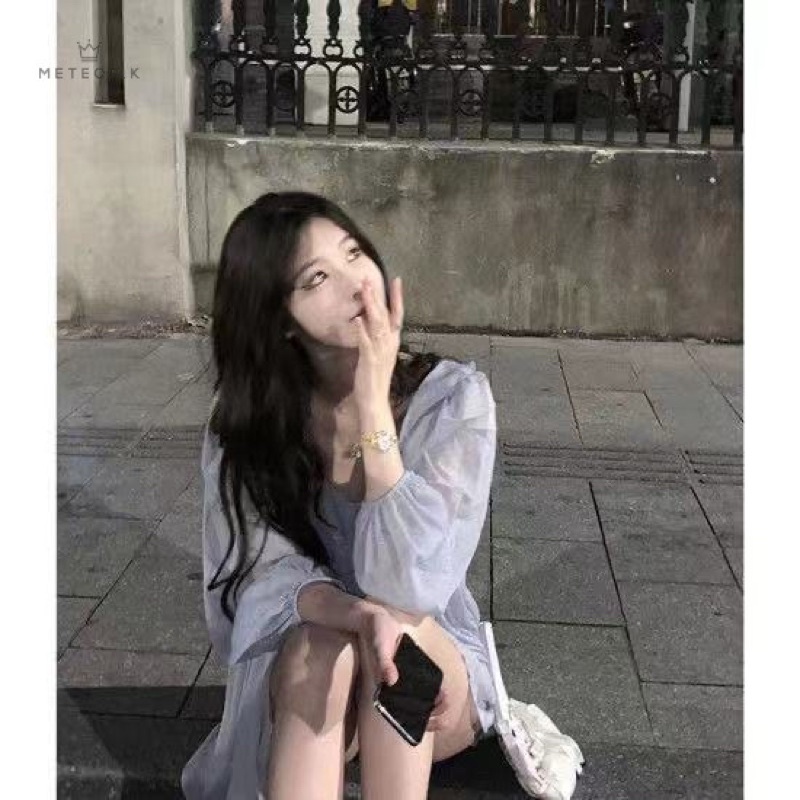 Áo Sơ Mi Chiffon Tay Dài Phối Bèo Kèm Áo Trong