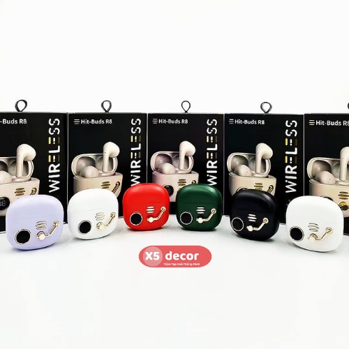 Tai Nghe Không Dây Bluetooth R8 Tai Nghe Nhét Tai - Phong Cách Retro Độc Đáo, 5 Màu Ưa Chuộng Đen, Tím, Trắng, Xanh Rêu