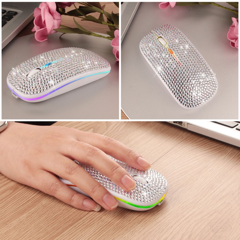 Chuột Không Dây Đính Đá Rhinestone 2 Trong 1 Bluetooth 5.0 + 2.4ghz 1600dpi