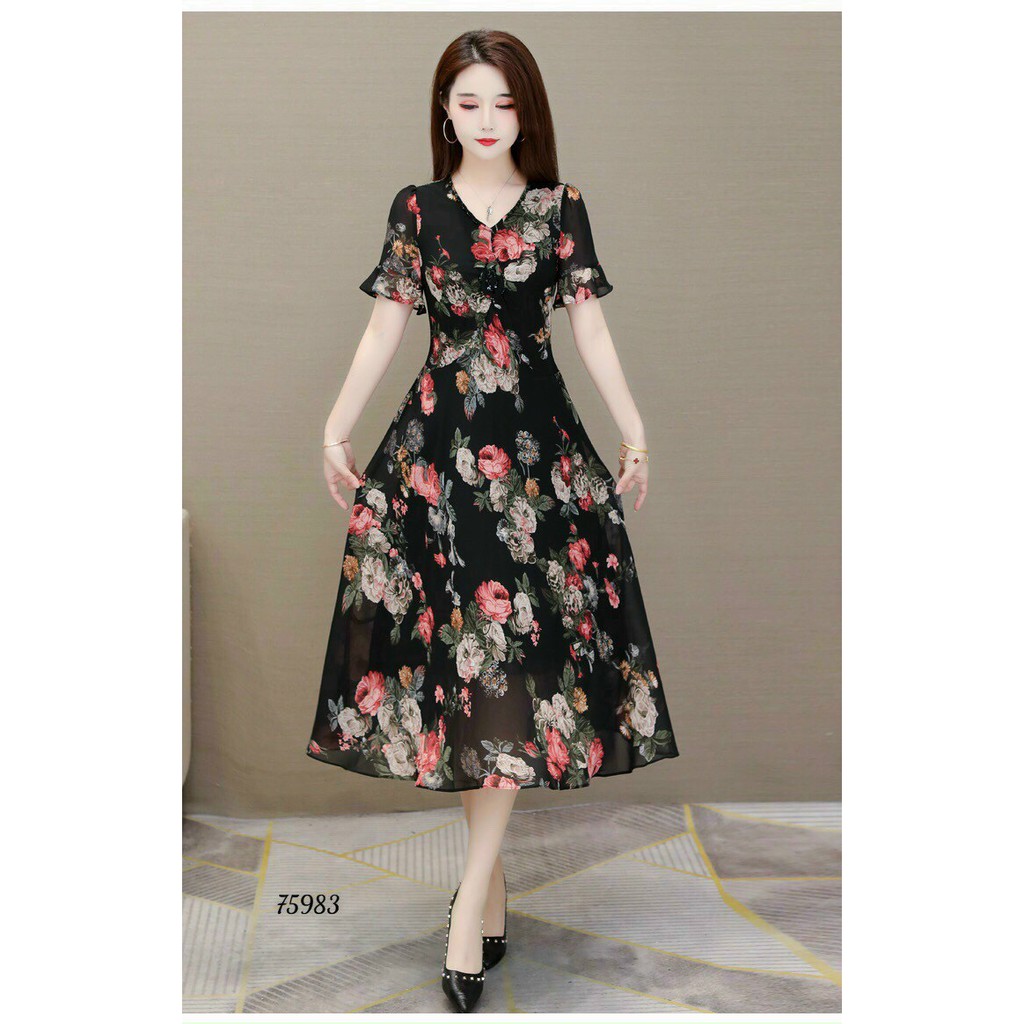 ĐẦM TRUNG NIÊN BAD SHOP DỰ TIỆC SIZE M ĐẾN 3XL MÀU ĐEN PHỐI HOA | BigBuy360 - bigbuy360.vn