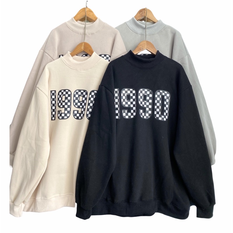 Áo sweater cổ 5p số 1990 chất nỉ bông dày dặn nam nữ