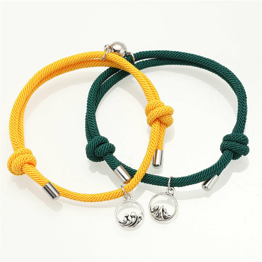 Set 2 vòng tay dây bện thời trang khóa từ tính chủ đề tình bạn 6 màu tùy chọn