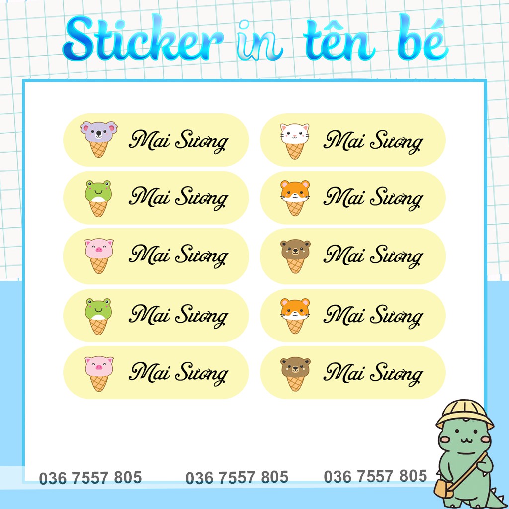 Sticker Dán In Tên Bé theo yêu cầu - dán đồ dùng học tập cho học sinh - in tên bé theo yêu cầu - giá rẻ nhất năm 2020