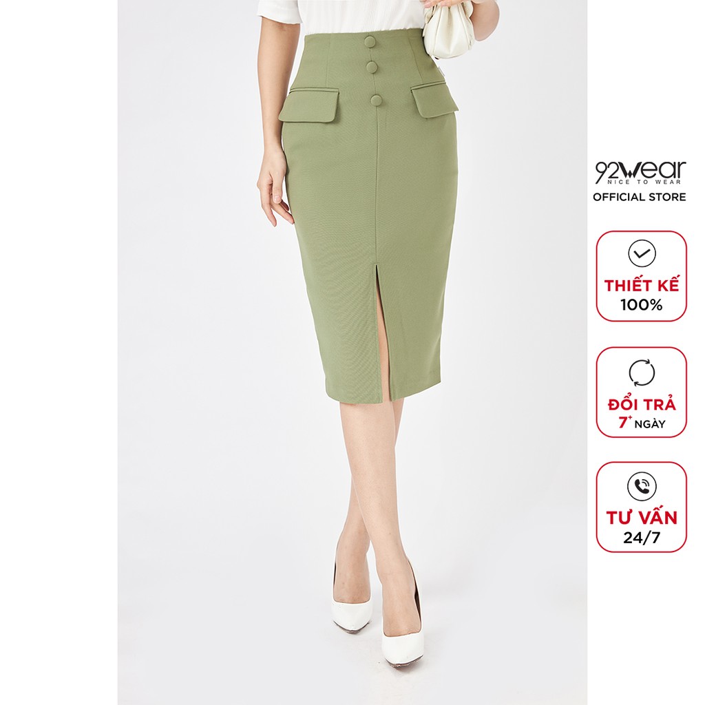 Chân váy midi công sở 92WEAR dáng bút chì tôn dáng JBA1709 | BigBuy360 - bigbuy360.vn