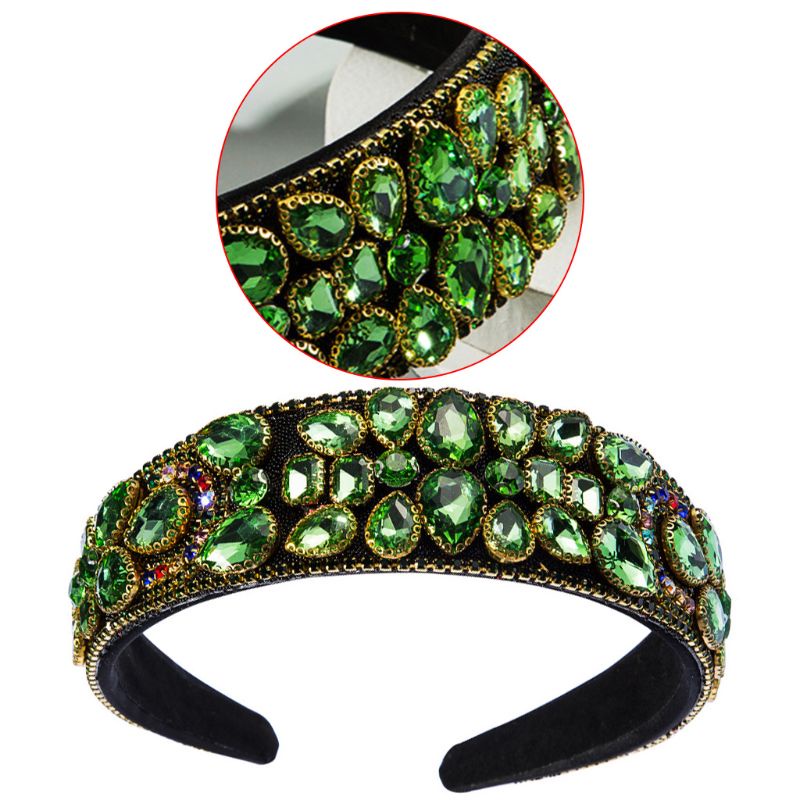 Băng Đô Đính Đá Pha Lê Hình Giọt Nước Màu Xanh Lá Phong Cách Baroque Cổ Điển Dành Cho Nữ